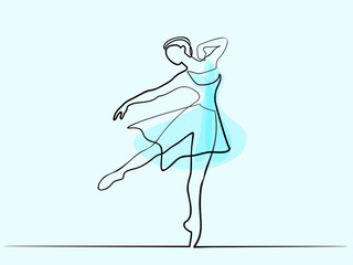 Continuous Line different wide Art Drawing. Ballet Dancer ballerina. Vector color Illustration