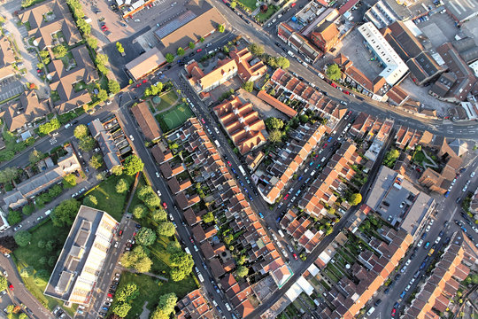 Above the city. Aerial view of streets and houses in Bristol, England.

