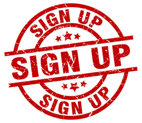 sign up round red grunge stamp