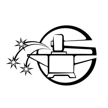 
illustration consisting of an image of an anvil and a hammer in the form of a symbol or logo