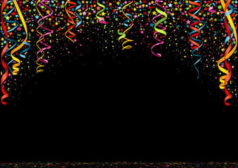 Happy New Year Colorful Confetti on Black Background - Festive Illustration, Vector