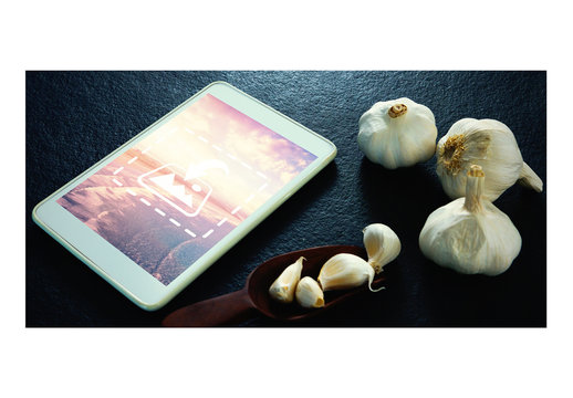 Tablet Mockup with Garlic Cloves