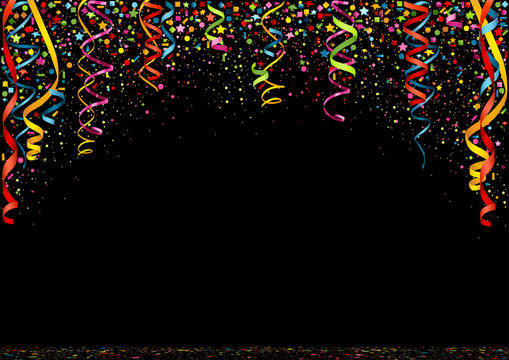Happy New Year Colorful Confetti on Black Background - Festive Illustration, Vector