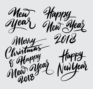 merry christmas and happy new year 2018 handwriting typography. Good use for logotype, symbol, cover label, product, brand, poster title or any graphic design you want. Easy to use or change color
 