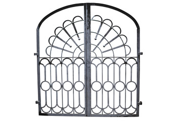 Old forged fence decorated by ornament. Isolated on white background.