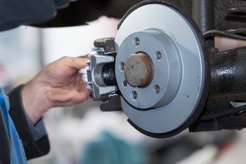 repair disc brake - hand brake, which have been replaced in the workshop or in the auto repair shop