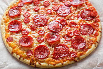 Pizza pepperoni with cheese and oregano 