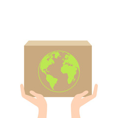 One hand giving box to other. Isometric vector illustration