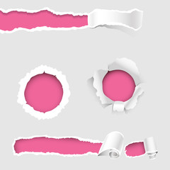 Torn edges hole lacerated ragged paper edge and crack realistic 3d style vector illustration collection