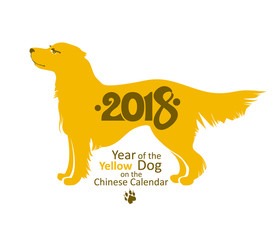 Vector template yellow dog 2018 year.