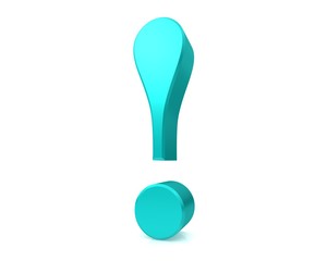 exclamation mark exclamation point 3d turquoise cyan sign icon isolated on white