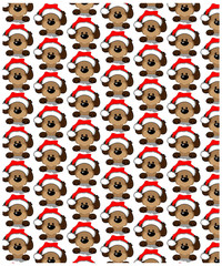 Holidays seamless pattern with funny dog. Happy new year pets. Merry christmas background. Winter design.Cartoon animals. Xmas 2018 card.