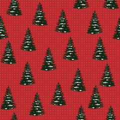 Seamless Merry Christmas Festive Pattern with Tree