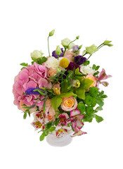 Fresh bouquet with hydrangea, orchid and alstroemeria