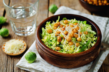 Shreded Brussels sprouts roasted chickpeas Parmesan salad