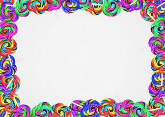 Fototapeta na wymiar colorful lollipop border on cream colored textured background