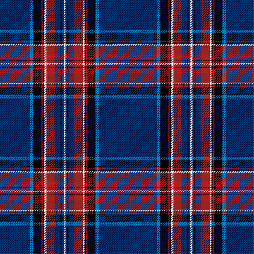 Checkered Woolen Blue Fabric. Pattern In Scottish Style. Tartan. A Classic Christmas Geometric Pattern. 