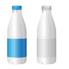 Plastic bottle of milk from cows with empty place for etiquette