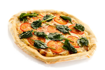 Pizza with spinach an tomatoes