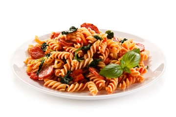 Pasta with tomato sauce and spinach 