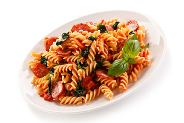 Pasta with tomato sauce and spinach 