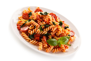 Pasta with tomato sauce and spinach 