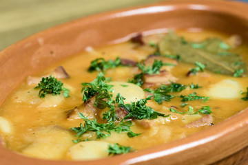 Healthy meal -baked beans - fasolka po bretonsku - closeup.