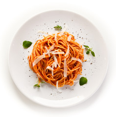 Pasta with pesto sauce and vegetables 