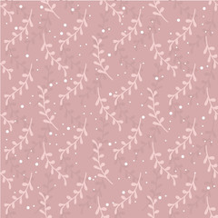 Pink seamless pattern with twigs and snowflakes
