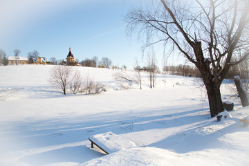 Frozen lake at the winter
