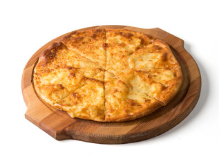 Traditional Armenian dish khachipuri on a wooden plate