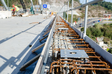 Fototapeta premium Road railing anchor plate and reinforcement