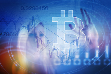 Bitcoin sign digital currency, futuristic digital money, blockchain technology concept