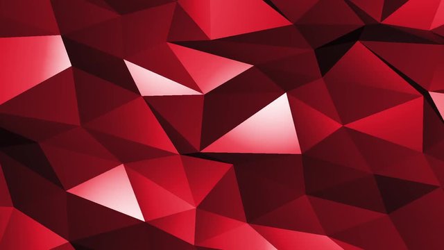 Abstract cg polygonal crystal surface. Geometric poly Red ruby triangles motion background.