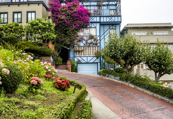 Lombard Street, known as crooked street on the August 17th, 2017 - San Francisco, California, CA,...