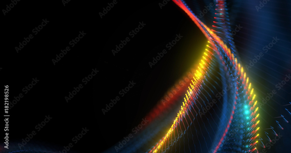 Poster 3d abstract shape. dots and lines with depth of field.