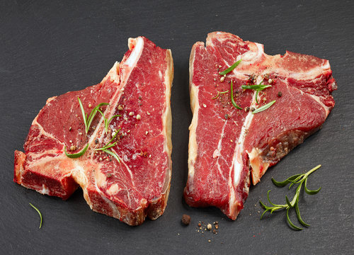 fresh raw T bone steaks