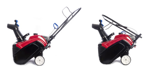 Compact Red Gas Snowblower Isolated on White