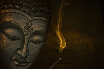 Crédence de cuisine en verre imprimé Bouddha Image de Bouddha avec de l& 39 encens