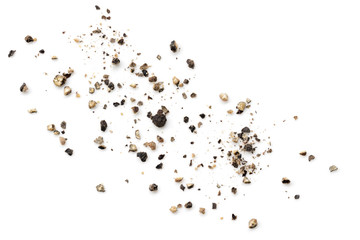 Crushed Black Peppercorns Scattered on White Background - obrazy, fototapety, plakaty