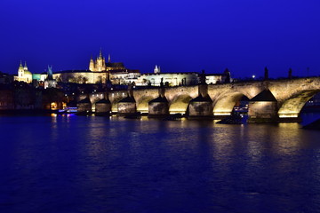 Fototapeta na wymiar Prague, Vltava, Prague Castle and bridge