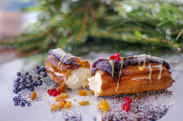 French cake with cream and fruit