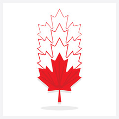 Fototapeta premium Abstract vertical faded away line red maple leaf emblems icons on white background