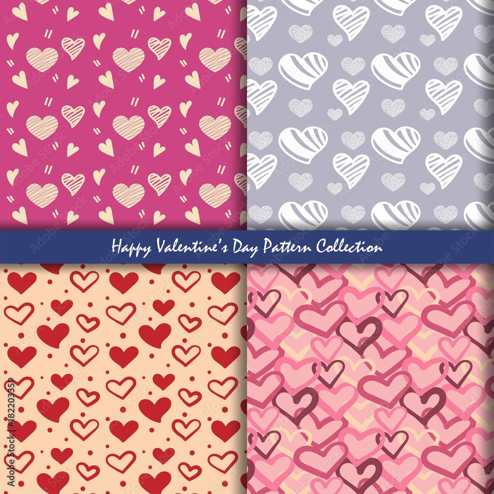 Poster seamless hand drawn sketchy hearts pattern texture, red and pink hearts background design elements f