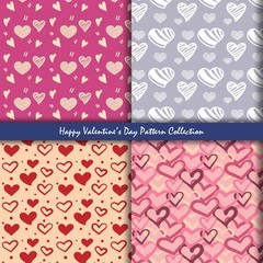 Seamless hand drawn sketchy hearts pattern texture, red and pink hearts background design elements for Valentine's day. Vector illustration