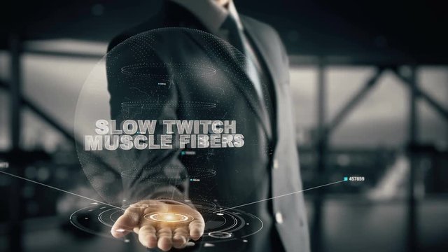 Slow twitch muscle fibers with hologram businessman concept