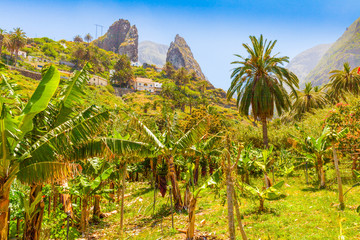 Fototapeta na wymiar Spain, Canary Islands, La Gomera island, interior panorama with blue sky