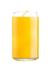 Glasses with orange soda drink and ice cubes