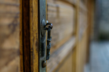 old Chinese style wooden door with metal  locks