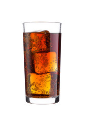 Fototapeta na wymiar Glass of cold cola soda drink with ice cubes